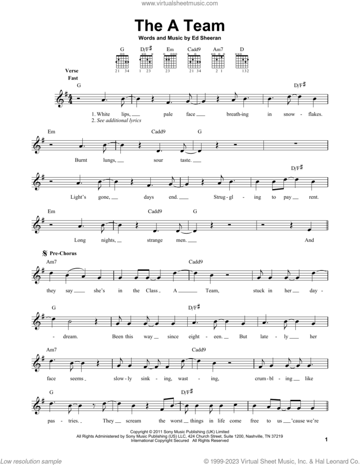 The A Team sheet music for guitar solo (chords) by Ed Sheeran, easy guitar (chords)