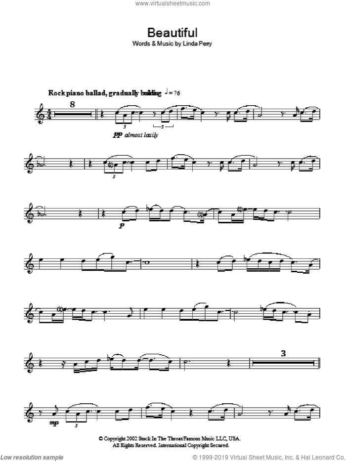 Beautiful sheet music for voice and other instruments (fake book) by Christina Aguilera and Linda Perry, intermediate skill level