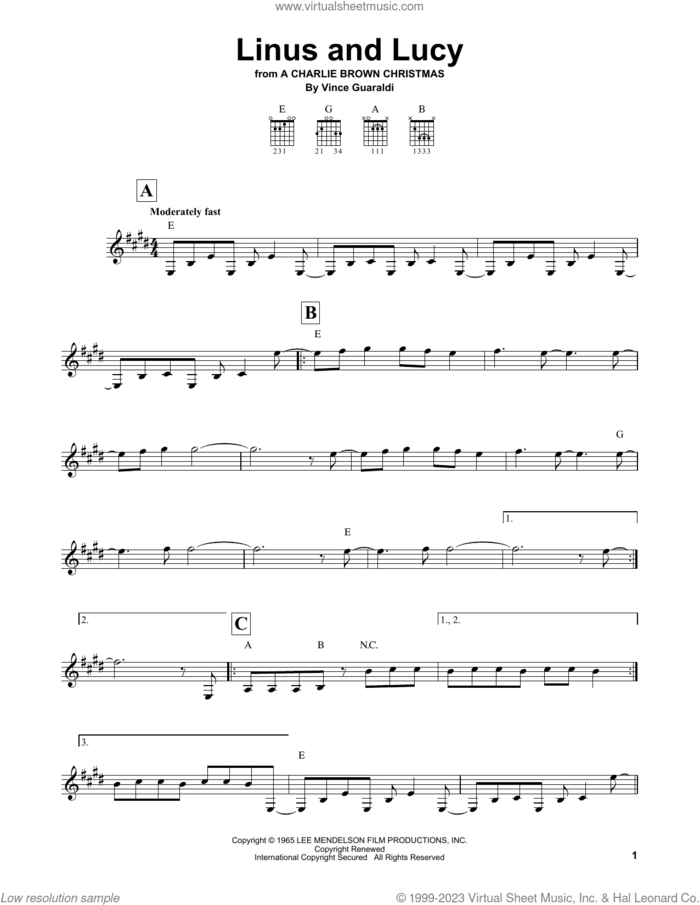 Linus And Lucy sheet music for guitar solo (chords) by Vince Guaraldi, easy guitar (chords)