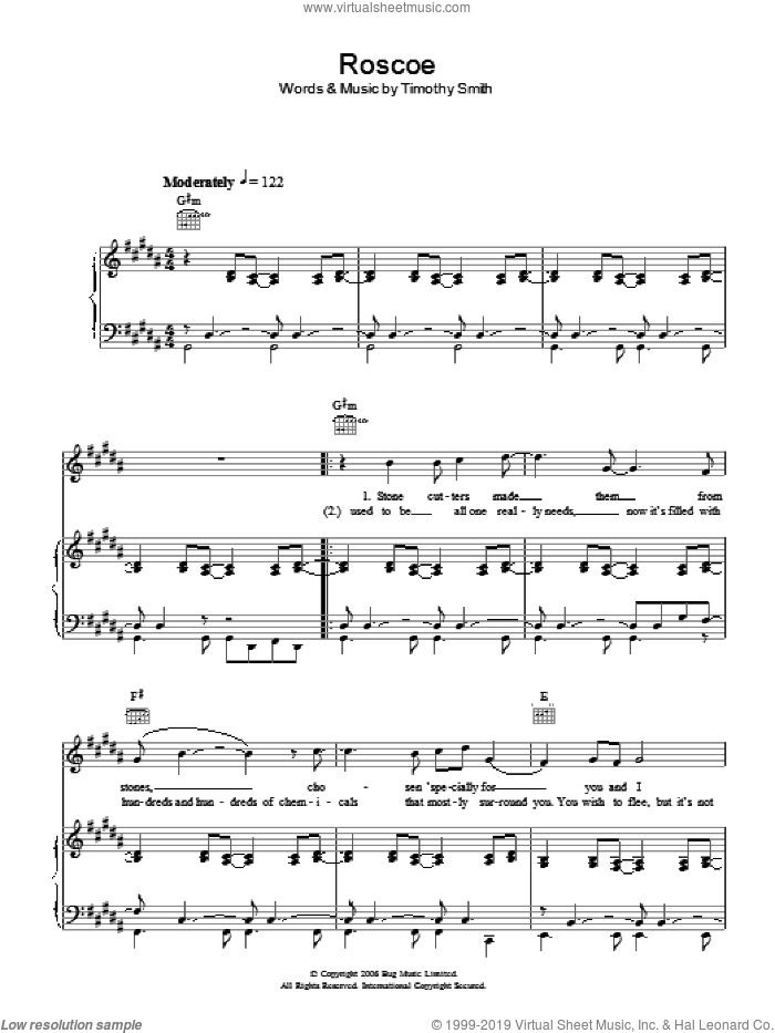 Roscoe sheet music for voice, piano or guitar by Midlake and Tim Smith, intermediate skill level