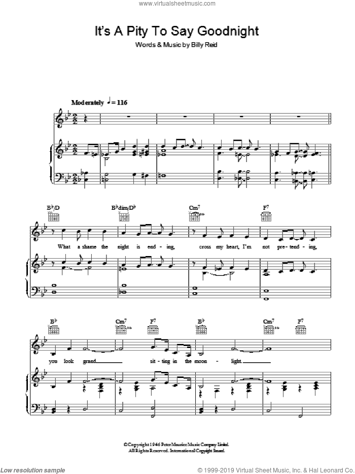 It's A Pity To Say Goodnight sheet music for voice, piano or guitar by Ella - Fitzgerald, Ella  Fitzgerald and Billy Reid, intermediate skill level