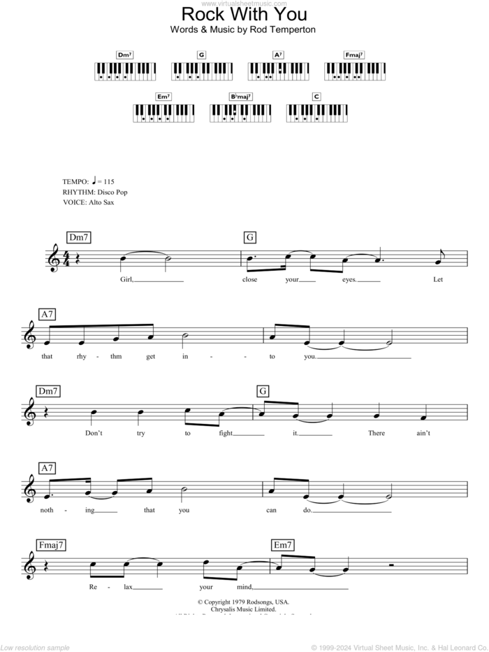 Rock With You, (intermediate) sheet music for piano solo (chords, lyrics, melody) by Michael Jackson and Rod Temperton, intermediate piano (chords, lyrics, melody)