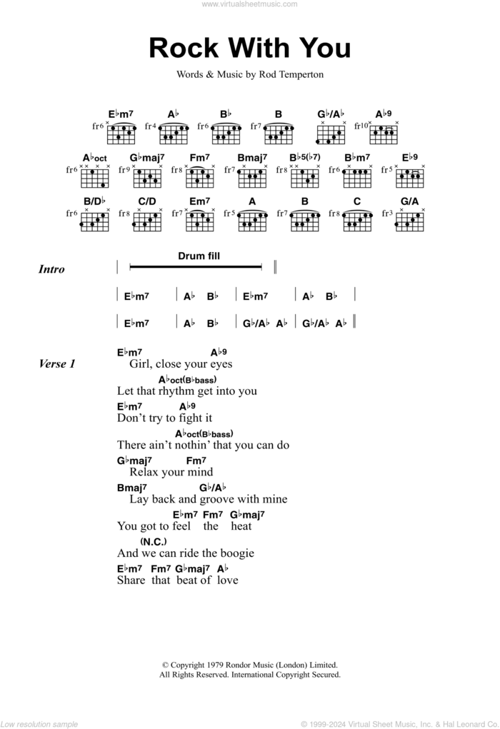 Rock With You sheet music for guitar (chords) by Michael Jackson and Rod Temperton, intermediate skill level