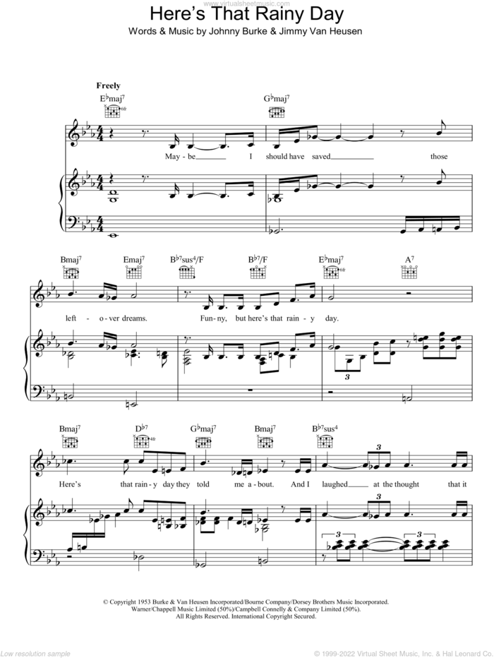 Here's That Rainy Day sheet music for voice, piano or guitar by Dionne Warwick, Jimmy Van Heusen and John Burke, intermediate skill level