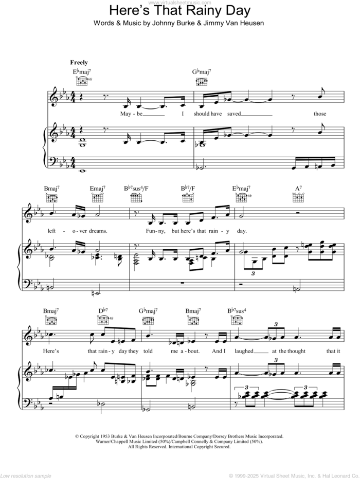 Here's That Rainy Day sheet music for voice, piano or guitar by Dionne Warwick, Jimmy Van Heusen and John Burke, intermediate skill level