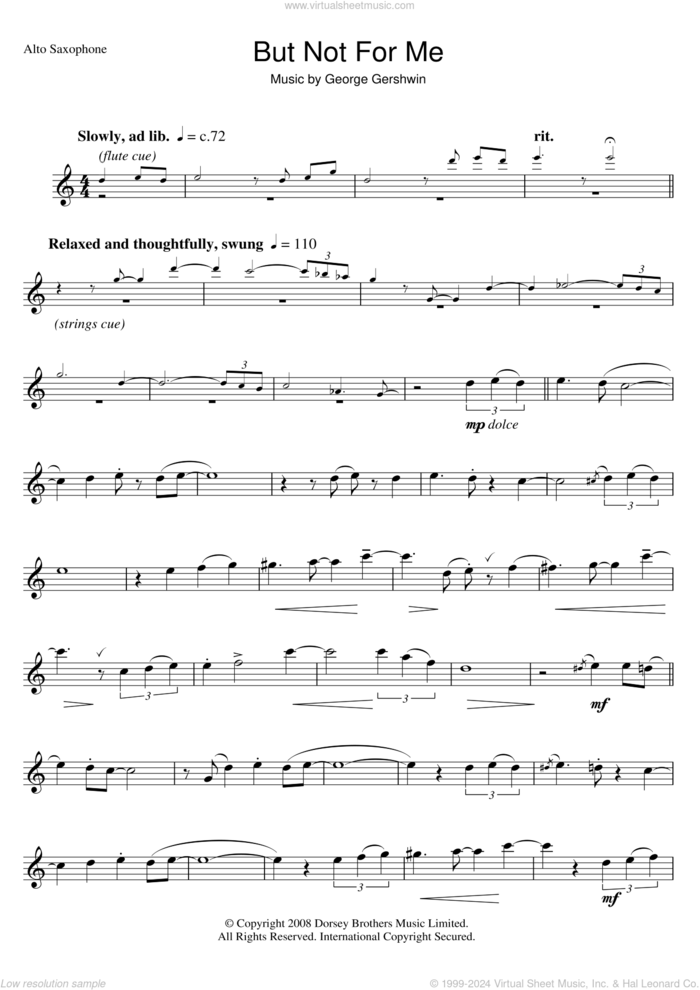 But Not For Me sheet music for alto saxophone solo by George Gershwin, intermediate skill level