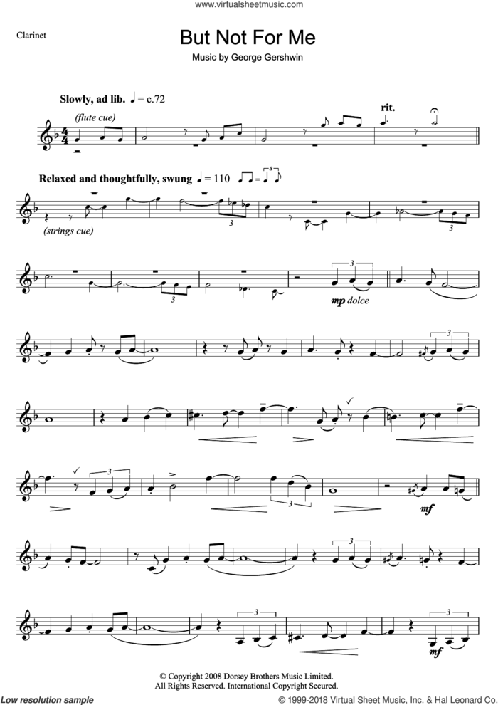 But Not For Me sheet music for clarinet solo by George Gershwin, intermediate skill level