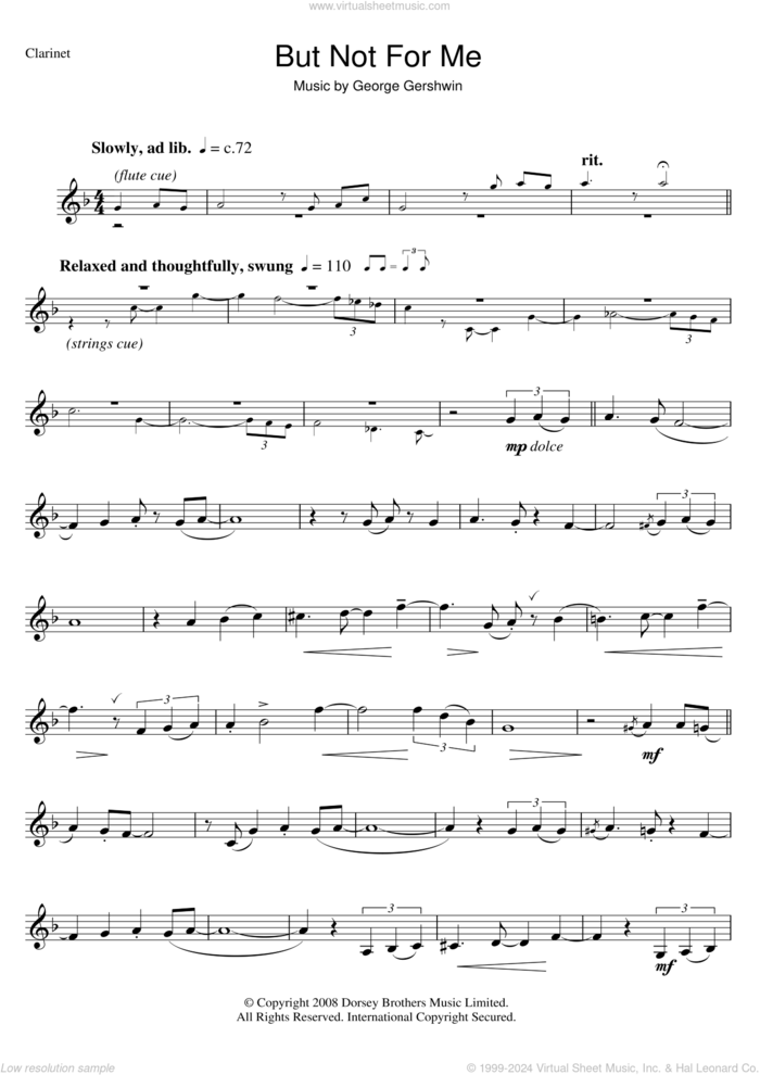 But Not For Me sheet music for clarinet solo by George Gershwin, intermediate skill level