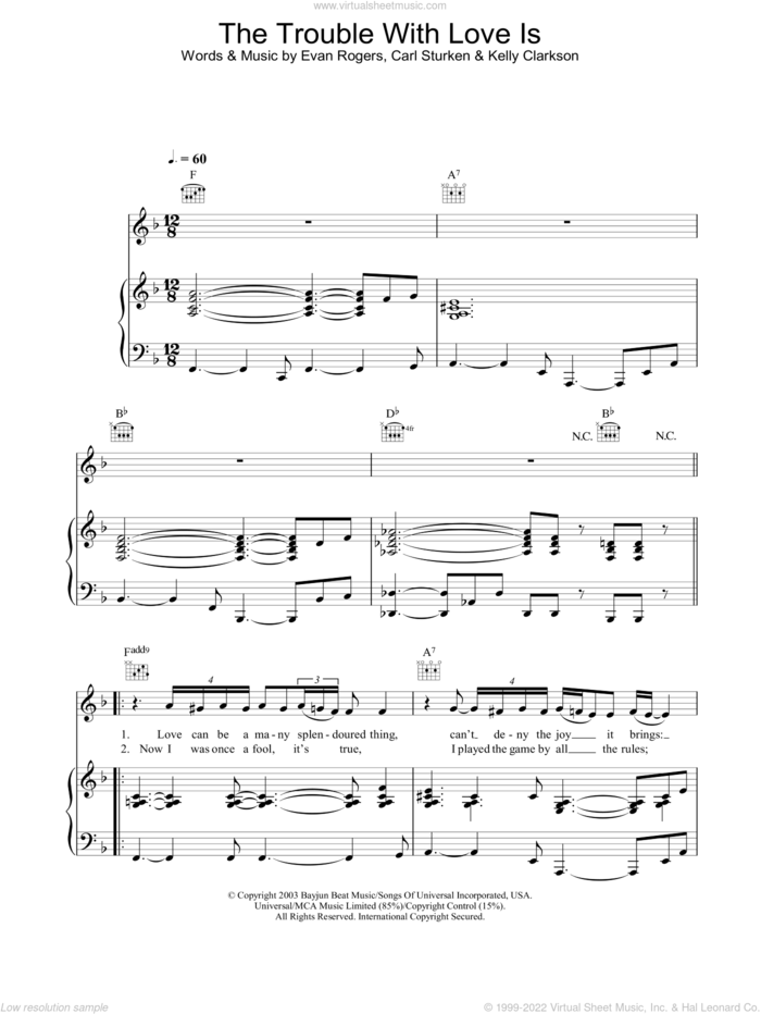 The Trouble With Love Is sheet music for voice, piano or guitar by Kelly Clarkson, intermediate skill level