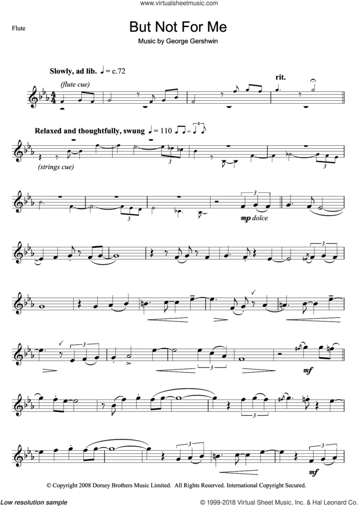 But Not For Me sheet music for flute solo by George Gershwin, intermediate skill level