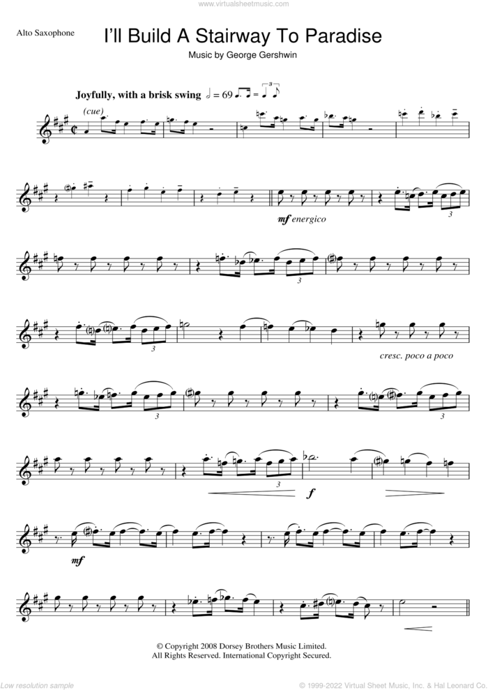 I'll Build A Stairway To Paradise sheet music for alto saxophone solo by George Gershwin, intermediate skill level
