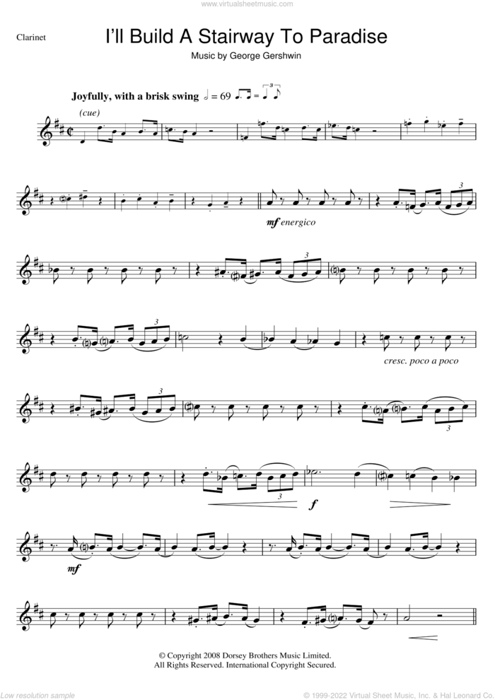 I'll Build A Stairway To Paradise sheet music for clarinet solo by George Gershwin, intermediate skill level