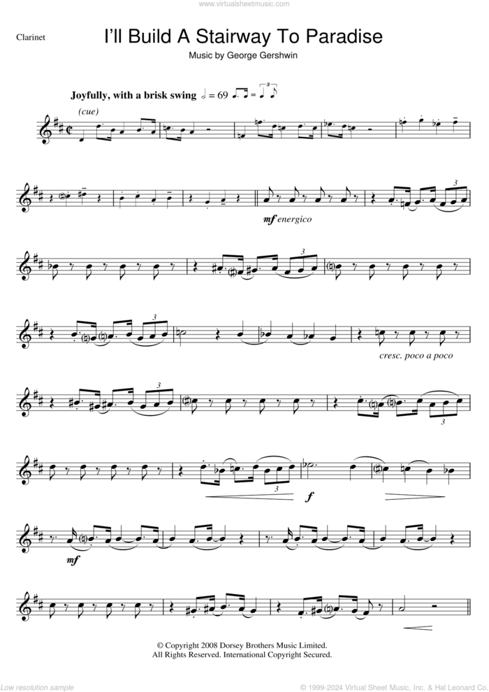 I'll Build A Stairway To Paradise sheet music for clarinet solo by George Gershwin, intermediate skill level