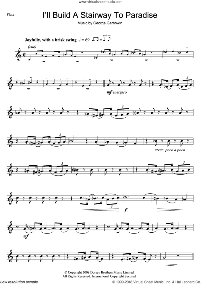 I'll Build A Stairway To Paradise sheet music for flute solo by George Gershwin, intermediate skill level