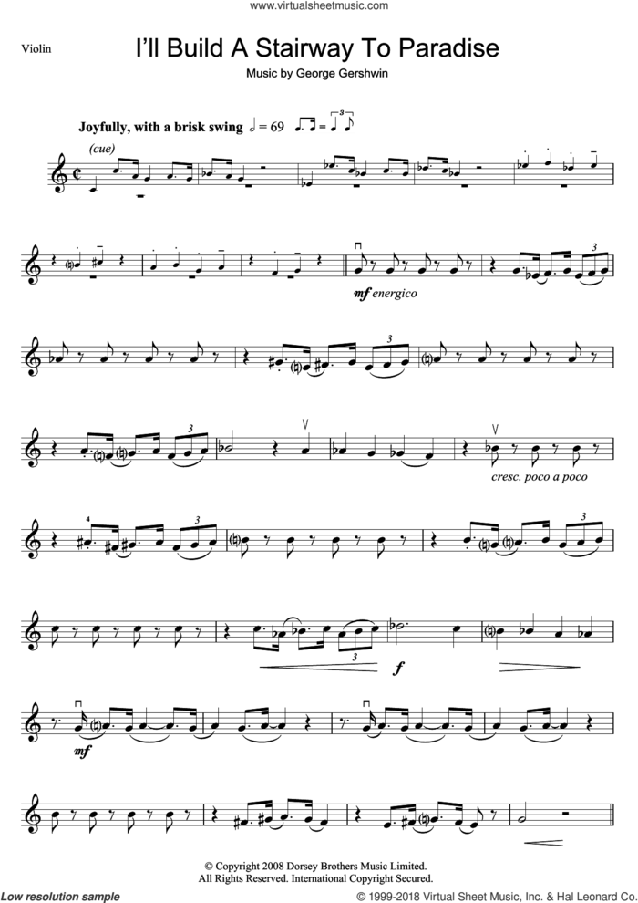 I'll Build A Stairway To Paradise sheet music for violin solo by George Gershwin, intermediate skill level