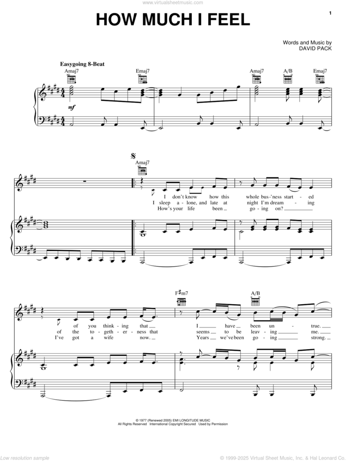 How Much I Feel sheet music for voice, piano or guitar by Ambrosia and David Pack, intermediate skill level