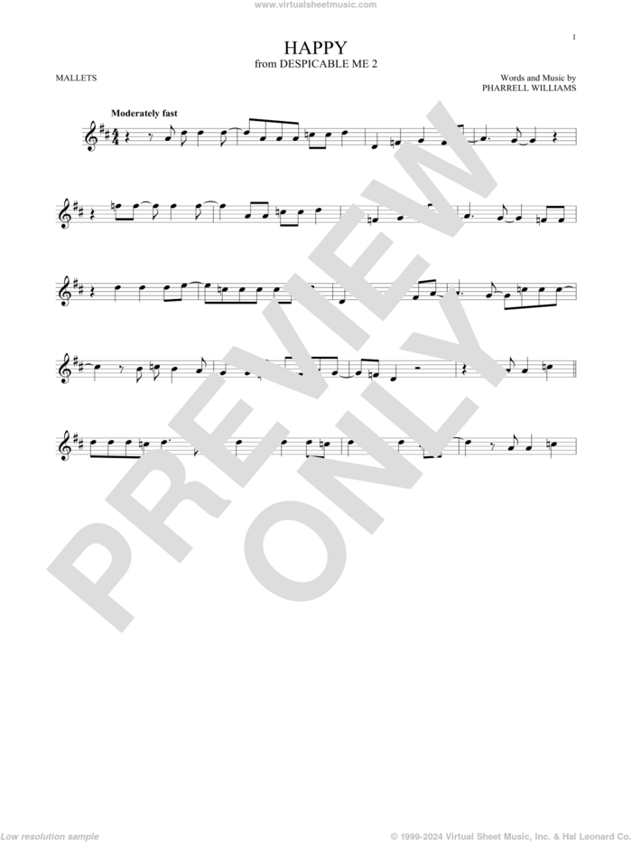 Happy sheet music for mallet solo (Percussion) by Pharrell and Pharrell Williams, intermediate mallet (Percussion)