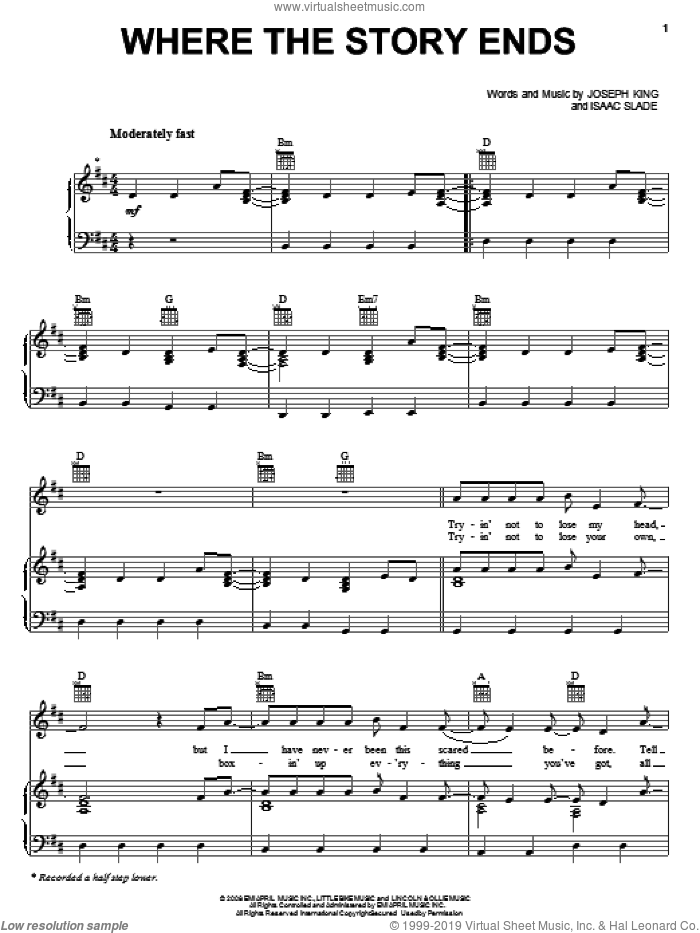 Where The Story Ends sheet music for voice, piano or guitar by The Fray, Isaac Slade and Joseph King, intermediate skill level