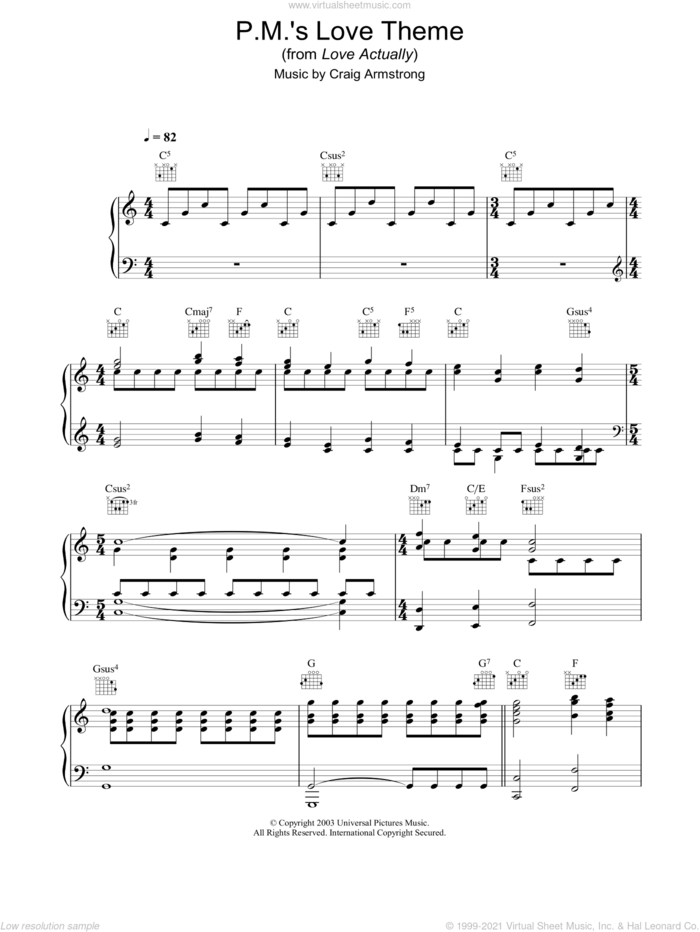 P.M.'s Love Theme sheet music for piano solo by Craig Armstrong, intermediate skill level