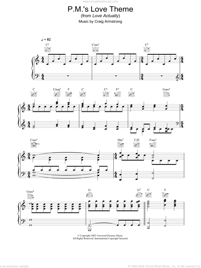 P.M.'s Love Theme sheet music for piano solo by Craig Armstrong, intermediate skill level