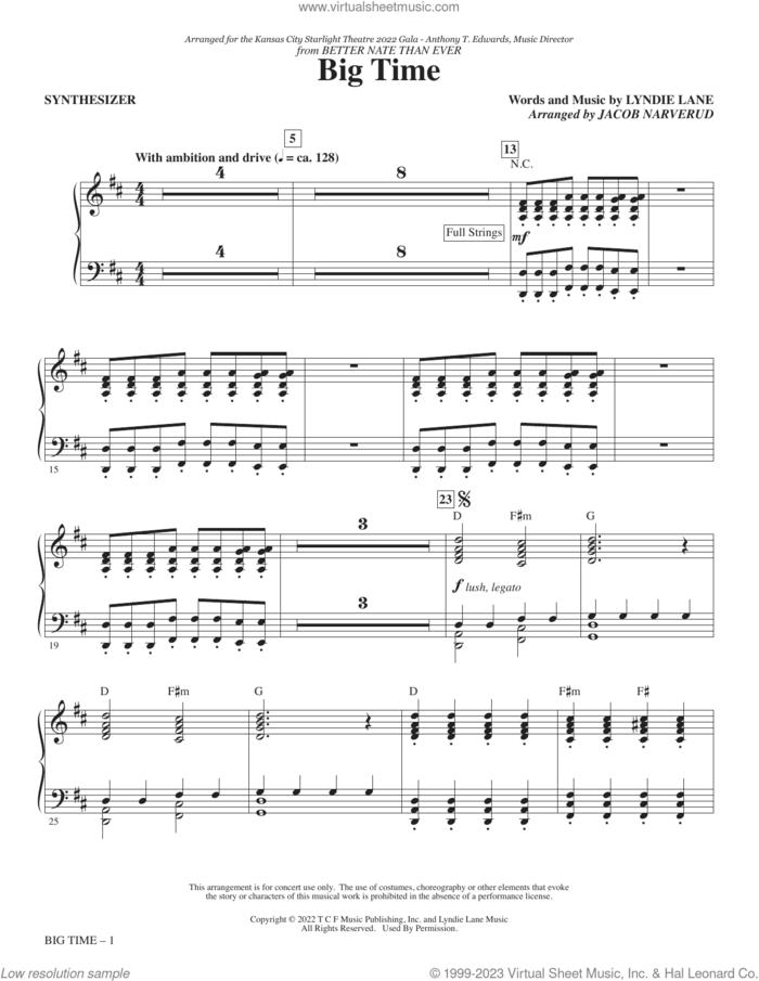 Big Time (from Better Nate Than Ever) (arr. Jacob Narverud) (complete set of parts) sheet music for orchestra/band (Rhythm) by Lyndie Lane and Jake Narverud, intermediate skill level