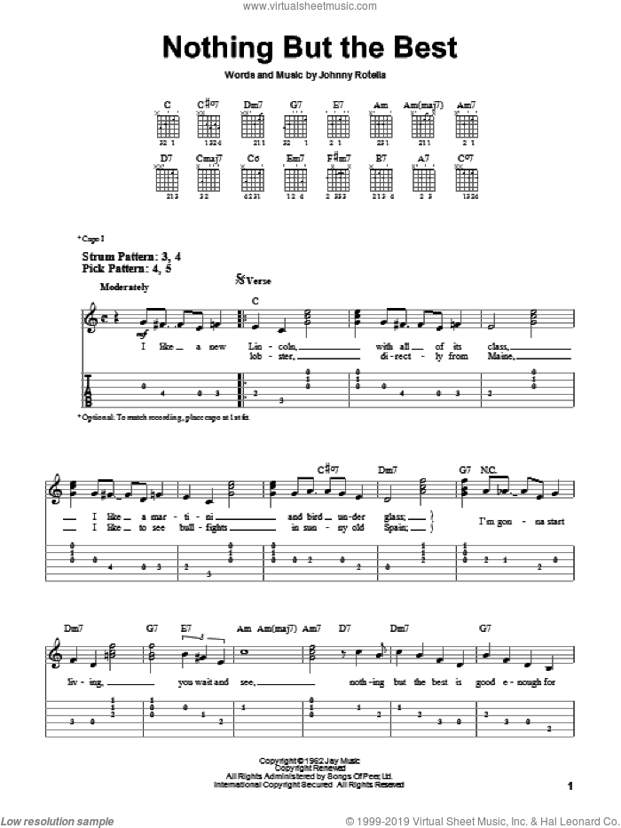 Nothing But The Best sheet music for guitar solo (easy tablature) by Frank Sinatra and Johnny Rotella, easy guitar (easy tablature)