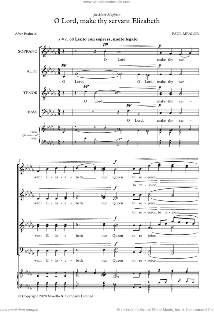 O Lord, Make Thy Servant Elizabeth sheet music for choir (SATB: soprano, alto, tenor, bass) by Paul Mealor, classical score, intermediate skill level