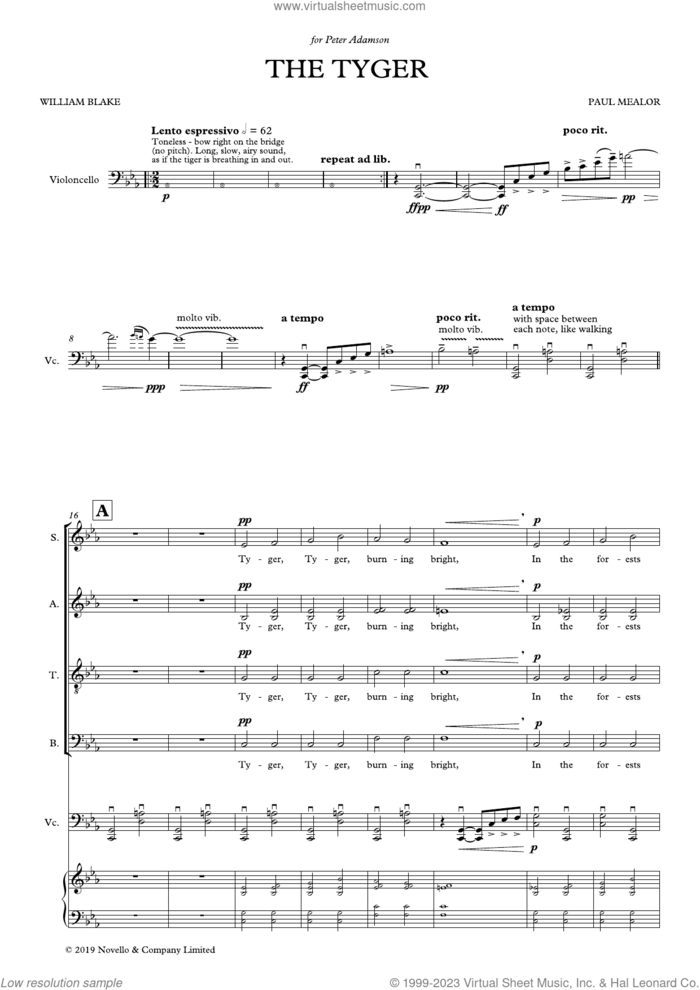The Tyger sheet music for choir (SATB: soprano, alto, tenor, bass) by Paul Mealor, classical score, intermediate skill level