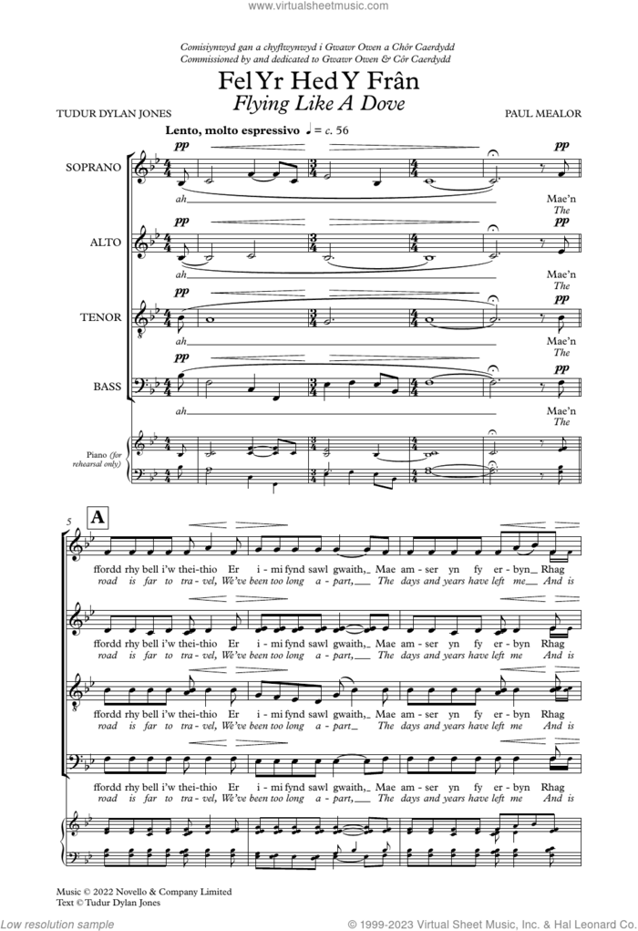 Fel Yr Hed Y Fran sheet music for choir (SATB: soprano, alto, tenor, bass) by Paul Mealor, classical score, intermediate skill level
