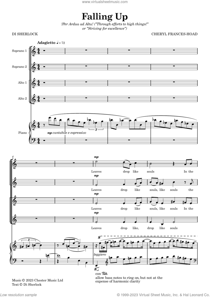 Falling Up sheet music for choir (SSAA: soprano, alto) by Cheryl Frances-Hoad, classical score, intermediate skill level