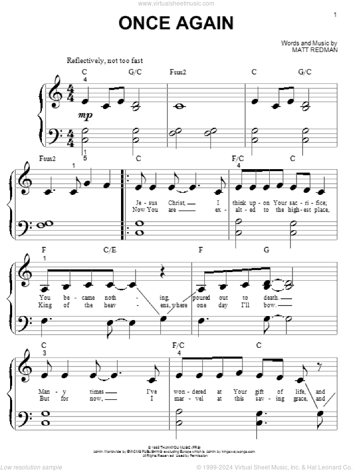 Once Again sheet music for piano solo (big note book) by Matt Redman, easy piano (big note book)