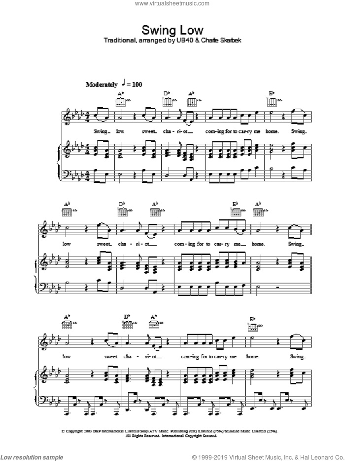 Swing Low sheet music for voice, piano or guitar by UB40, intermediate skill level