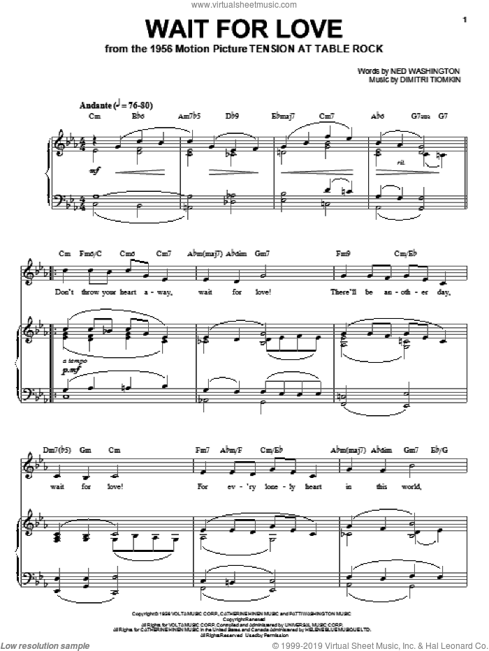 Wait For Love sheet music for voice, piano or guitar by Dimitri Tiomkin and Ned Washington, intermediate skill level