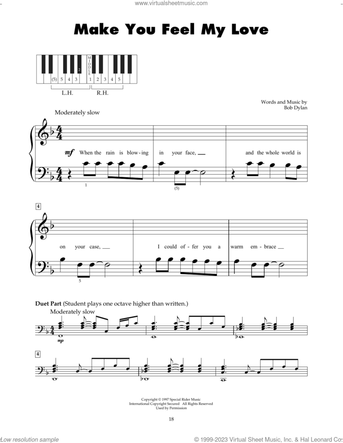 Make You Feel My Love sheet music for piano solo (5-fingers) by Adele and Bob Dylan, beginner piano (5-fingers)