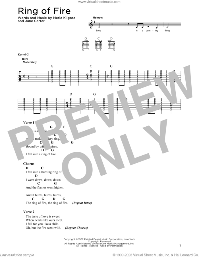 Ring Of Fire sheet music for guitar solo by Johnny Cash, Alan Jackson, June Carter and Merle Kilgore, intermediate skill level