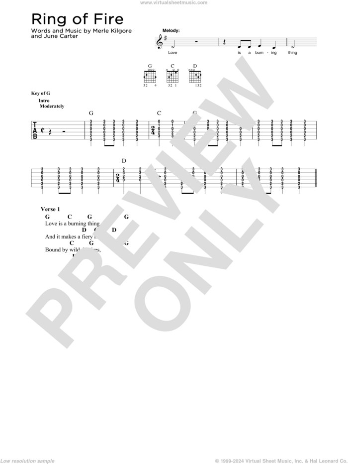 Ring Of Fire sheet music for guitar solo (chart) by Johnny Cash, Alan Jackson, June Carter and Merle Kilgore, easy guitar (chart)