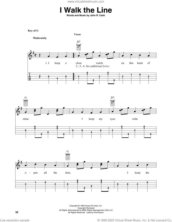 I Walk The Line (arr. Fred Sokolow) sheet music for banjo solo by Johnny Cash and Fred Sokolow, intermediate skill level