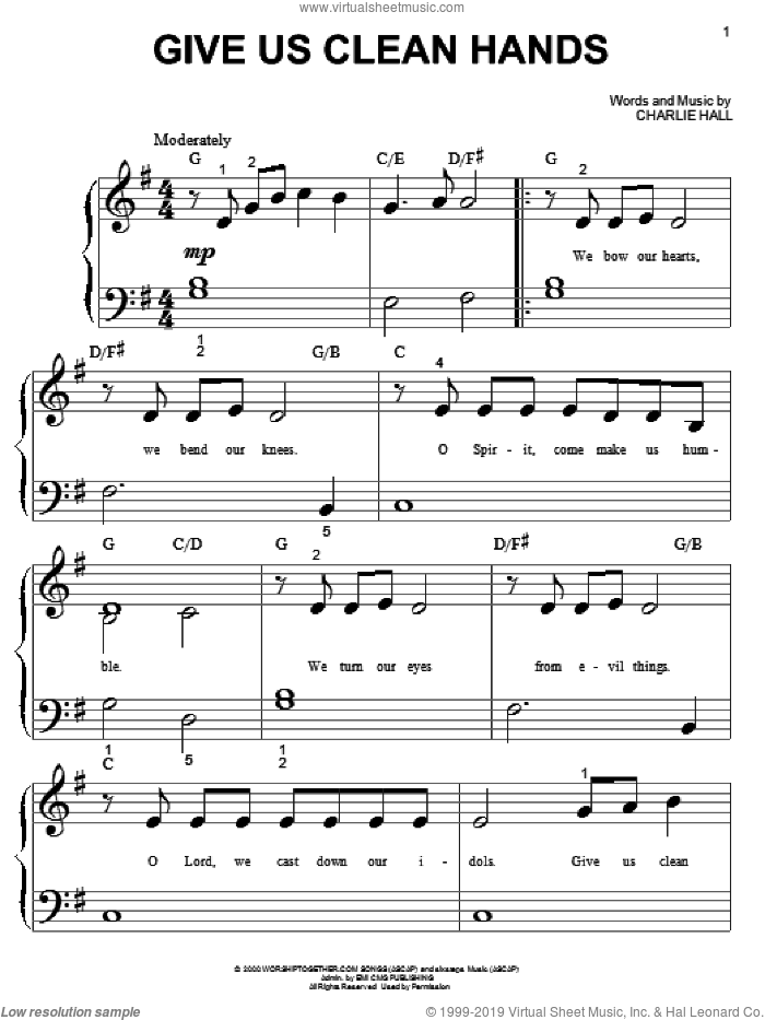 Give Us Clean Hands sheet music for piano solo (big note book) by Chris Tomlin and Charlie Hall, easy piano (big note book)