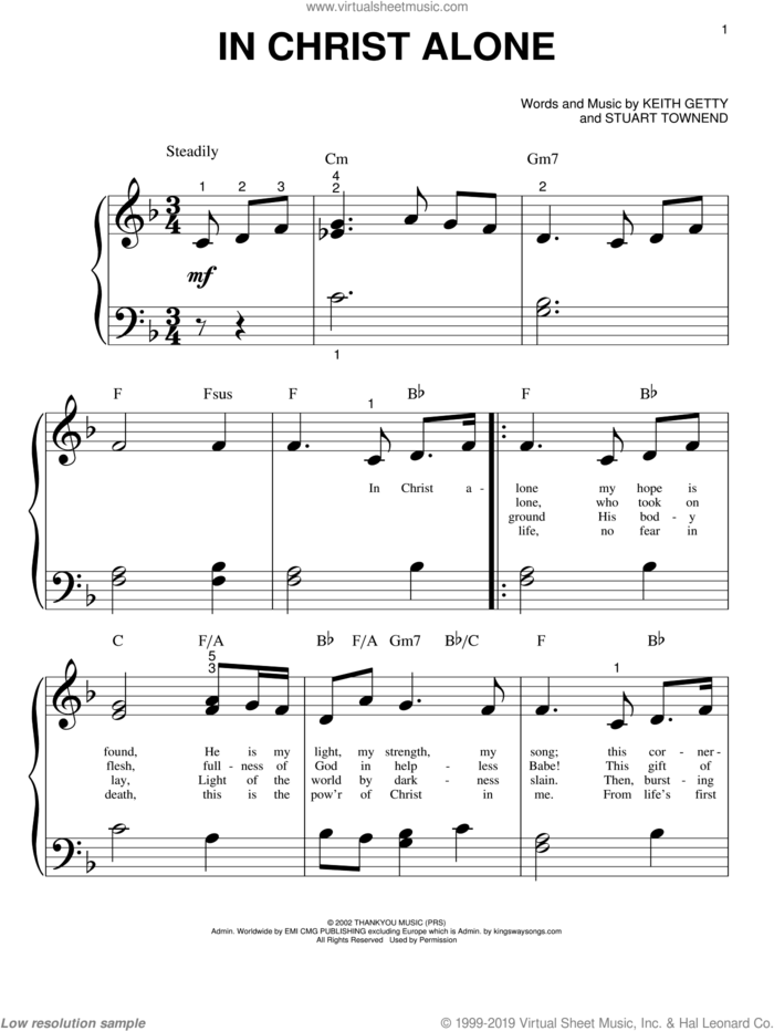 In Christ Alone sheet music for piano solo (big note book) by Newsboys, Keith & Kristyn Getty, Keith Getty and Stuart Townend, easy piano (big note book)