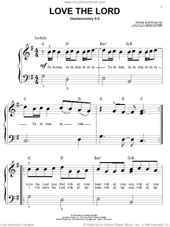 Love The Lord sheet music for piano solo (big note book) by Lincoln Brewster, easy piano (big note book)