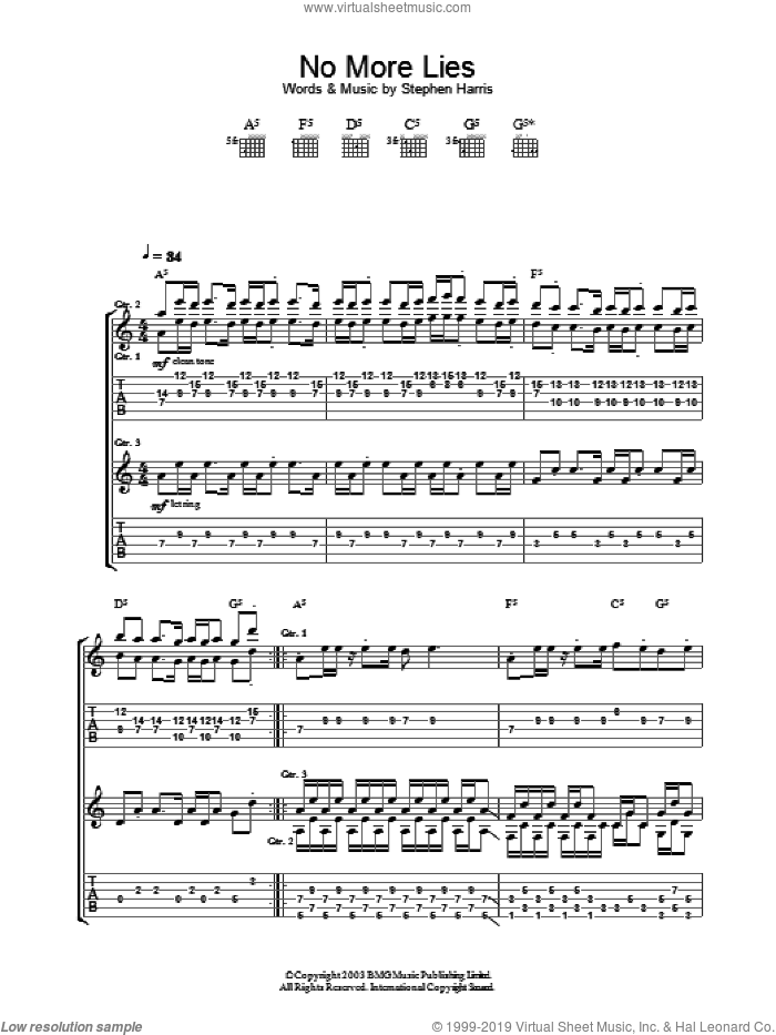 No More Lies sheet music for guitar (tablature) by Iron Maiden, intermediate skill level
