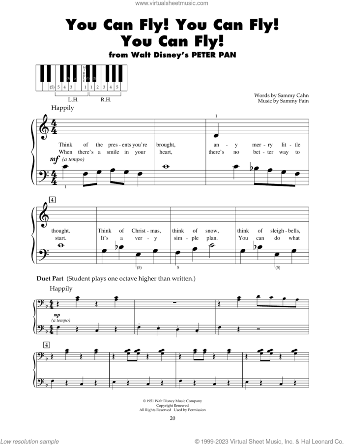 You Can Fly! You Can Fly! You Can Fly! (from Peter Pan) sheet music for piano solo (5-fingers) by Sammy Cahn and Sammy Fain, beginner piano (5-fingers)