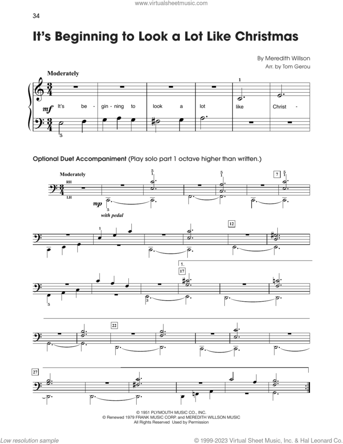 It's Beginning To Look Like Christmas (arr. Tom Gerou) sheet music for piano solo (5-fingers) by Meredith Willson, beginner piano (5-fingers)