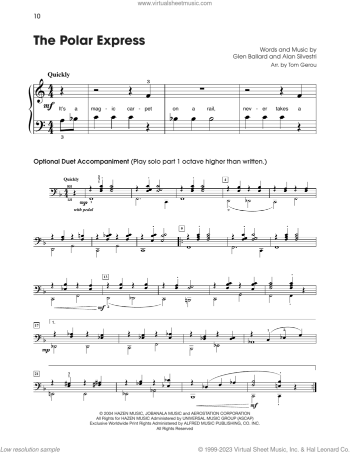 The Polar Express (arr. Tom Gerou) sheet music for piano solo (5-fingers) by Glen Ballard and Alan Silvestri, beginner piano (5-fingers)