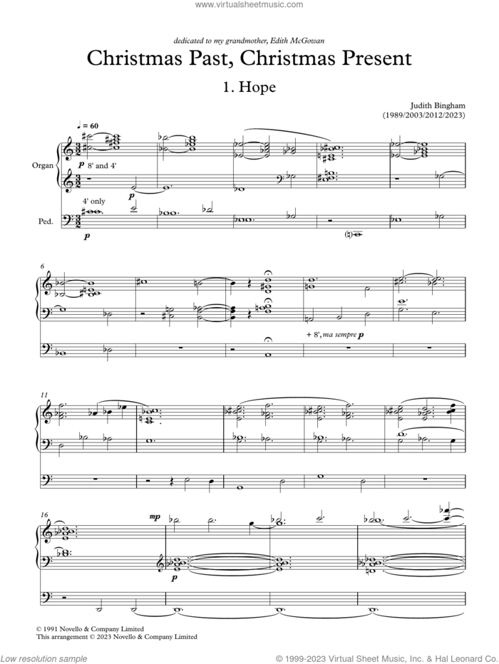Christmas Past, Christmas Present sheet music for organ by Judith Bingham, classical score, intermediate skill level