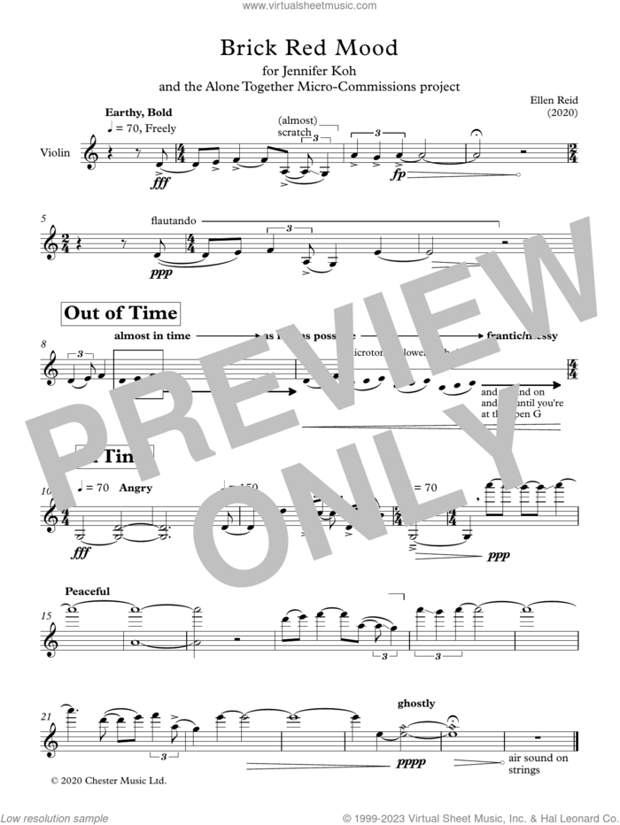 Brick Red Mood sheet music for violin solo by Ellen Reid, classical score, intermediate skill level