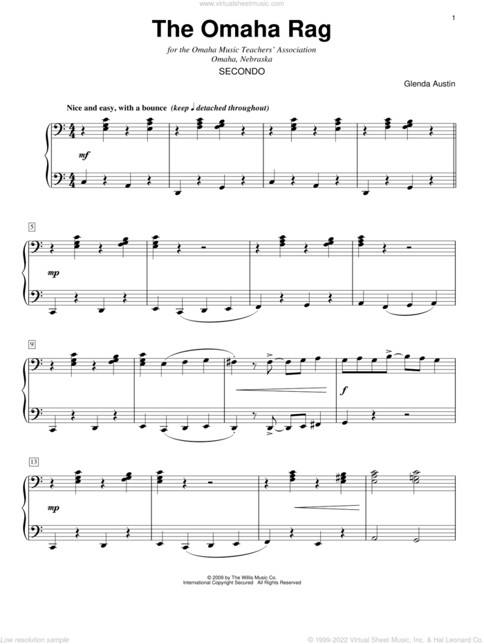 The Omaha Rag sheet music for piano four hands by Glenda Austin, intermediate skill level