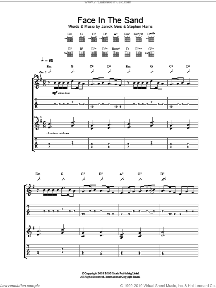 Face In The Sand sheet music for guitar (tablature) by Iron Maiden, intermediate skill level