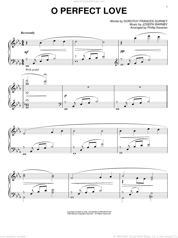 O Perfect Love (arr. Phillip Keveren) sheet music for piano solo by Joseph Barnby, Phillip Keveren and Dorothy Frances Gurney, classical wedding score, intermediate skill level