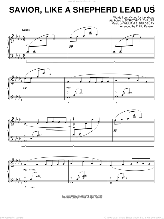 Savior, Like A Shepherd Lead Us (arr. Phillip Keveren), (intermediate) sheet music for piano solo by William B. Bradbury, Phillip Keveren, Dorothy A. Thrupp and Hymns For The Young, wedding score, intermediate skill level